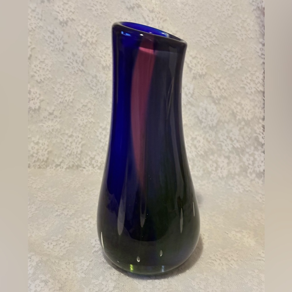 Cobalt Blue Art Glass  Vase. Signed.